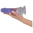 Crystal Clear - tapadókorongos herés dildó - 19,5 cm (átlátszó-lila)