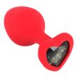 You2Toys Plug Medium - fekete köves, szíves anál dildó (piros) - közepes