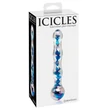 Icicles No. 08 - hullámos, kétvégű, üveg dildó (átlátszó-kék)