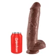 King Cock 11 - nagy tapadókorongos, herés dildó (28cm) - barna