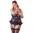 Cottelli Plus Size - fodros, virágos felső tangával (fekete)