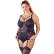 Cottelli Plus Size - pántos-csipkés láncos body (fekete)
