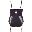Cottelli Plus Size - pántos-csipkés láncos body (fekete)