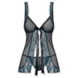 Obsessive Amanta - hímzett babydoll és tanga (fekete-türkiz)