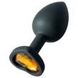 Sunfo - szilikon anál plug szív alakú arany kővel (fekete)