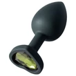 Sunfo - szilikon anál plug szív alakú zöld kővel (fekete)