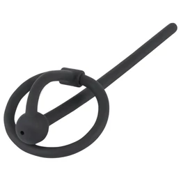 Penisplug - szilikon makkgyűrű üreges dilátorrall (fekete)