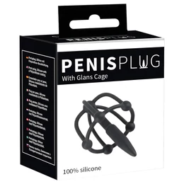Penisplug - szilikon makk ketrec dilátorral (fekete)
