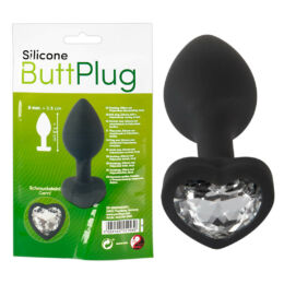 You2Toys Silicone Butt Plug - fehér köves, szíves anál dildó (fekete)
