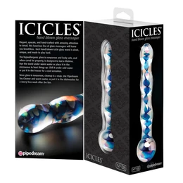 Icicles No. 08 - hullámos, kétvégű, üveg dildó (átlátszó-kék)