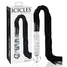 Icicles No. 38 - bőr korbács és üveg dildó (átlátszó-fekete)
