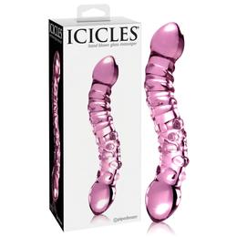 Icicles No. 55 - kétvégű, G-pont üveg dildó (pink)