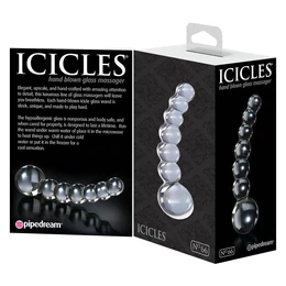 Icicles No. 66 - íves, gömbös, üveg dildó (átlátszó)