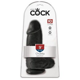 King Cock 9 Chubby - tapadókorongos, herés dildó (23cm) - fekete