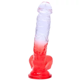 Sunfo - tapadókorongos, herés dildó - 21cm (átlátszó-piros)