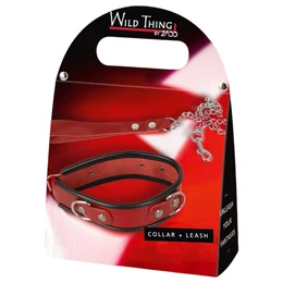 ZADO - bőr nyakörv és póráz (piros)