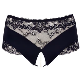 Cottelli Plus Size - csipkés gyöngyös nyitott bugyi (fekete)