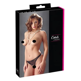 Cottelli - Gyöngyös, nyitott csipke tanga (fekete)