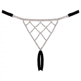 Cottelli - nyitott string tanga ezüst dísszel - fekete (S-L)