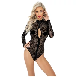 Noir - leopárd mintás, hosszúujjú body (fekete)