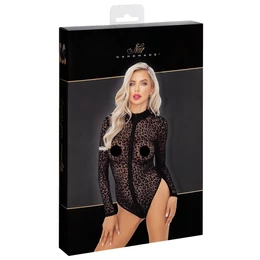 Noir - leopárd mintás, hosszúujjú body (fekete)