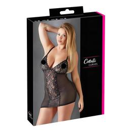 Cottelli Plus Size - csipkebetétes áttetsző negiligé (fekete)
