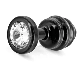DIOGOL Anni - bordázott anál plug - fekete - (3cm)