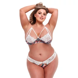 Baci Plus Size - virágos, csipkés melltartó szett (fehér)