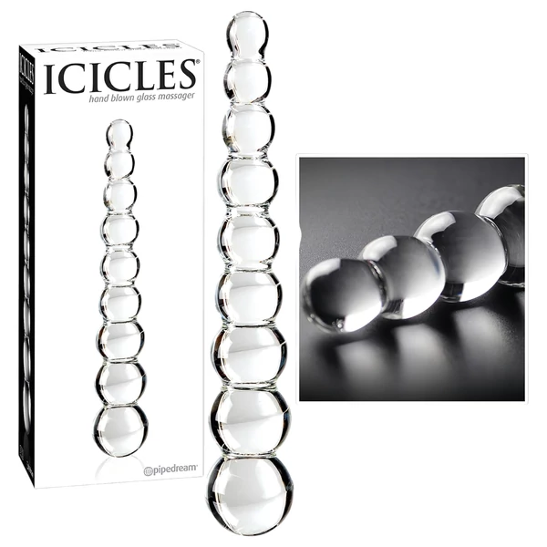 Icicles No. 2 - gömbös üveg dildó (átlátszó)