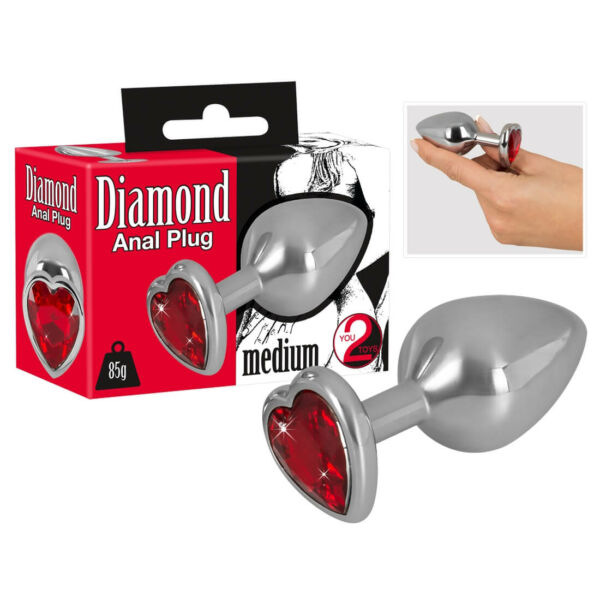 Diamond - 85g-os alumínium anál dildó (ezüst-piros)