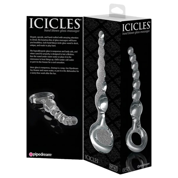 Icicles No. 67 - gömbös üveg dildó (átlátszó)