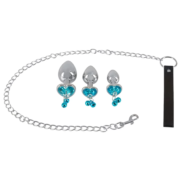 You2Toys - Butt Plug Set - anál plug szett + póráz (ezüst)