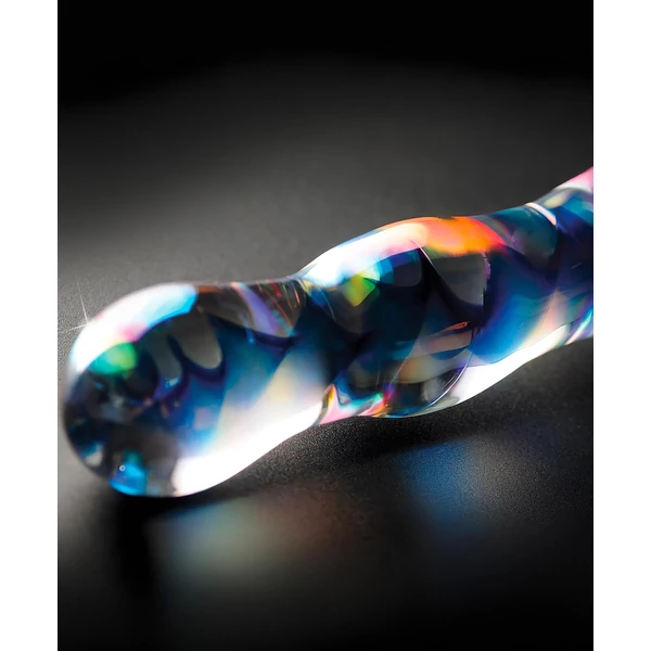 Icicles No. 08 - hullámos, kétvégű, üveg dildó (átlátszó-kék)