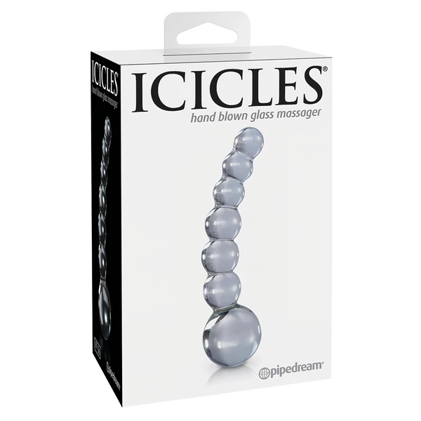 Icicles No. 66 - íves, gömbös, üveg dildó (átlátszó)