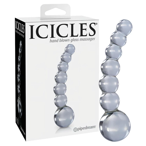 Icicles No. 66 - íves, gömbös, üveg dildó (átlátszó)