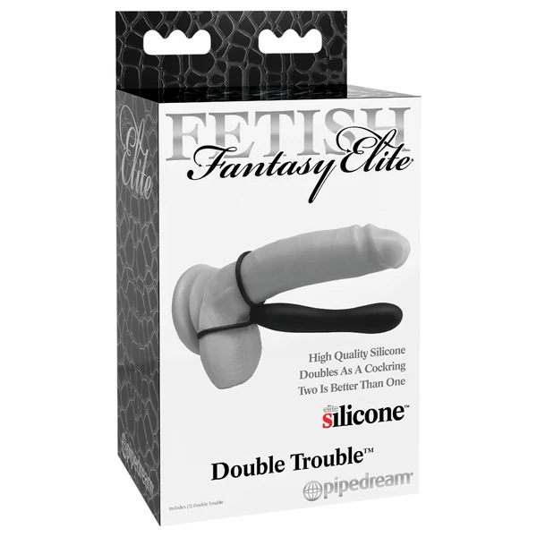 Fetish Double Trouble - here- és péniszgyűrű dildóval (fekete)