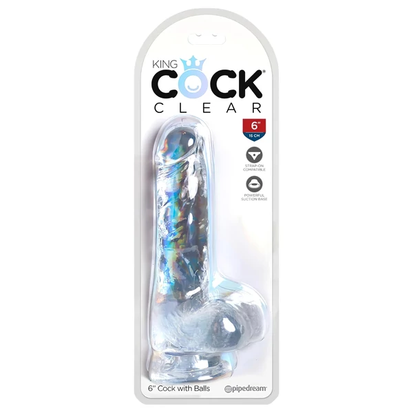 King Cock Clear 6 - tapadókorongos, herés kis dildó (15cm)
