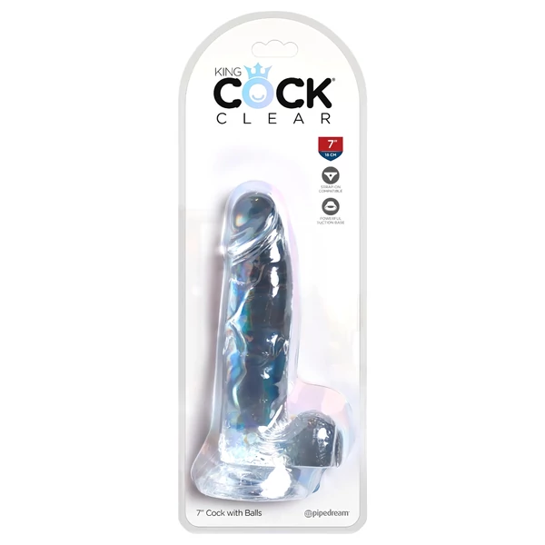 King Cock Clear 7 - tapadókorongos, herés dildó (18cm)