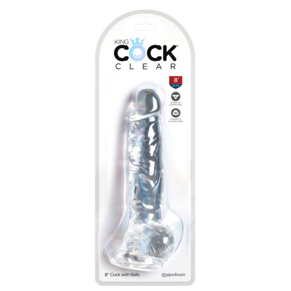 King Cock Clear 8 - tapadótalpas, herés dildó (20cm)
