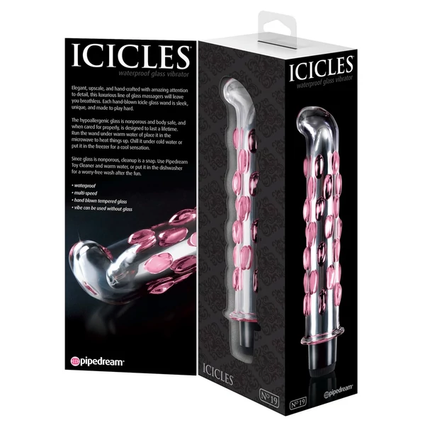 Icicles No. 19 - gyöngyös, üveg G-pont vibrátor (áttetsző-pink)