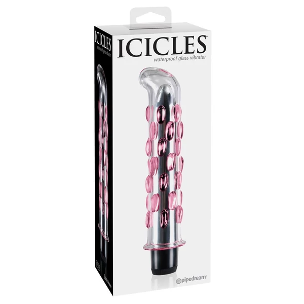 Icicles No. 19 - gyöngyös, üveg G-pont vibrátor (áttetsző-pink)