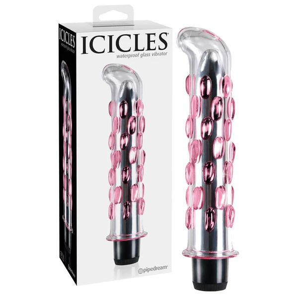 Icicles No. 19 - gyöngyös, üveg G-pont vibrátor (áttetsző-pink)