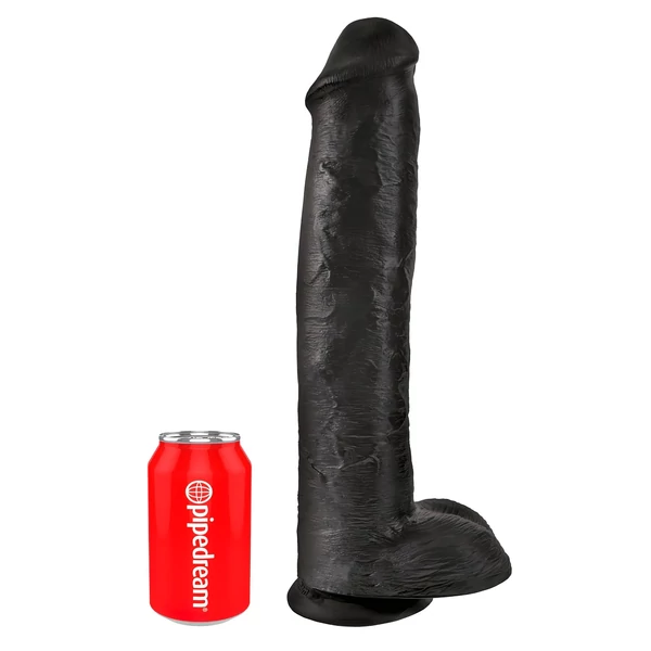 King Cock 15 - tapadókorongos, herés dildó (38cm) - fekete