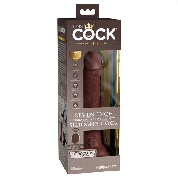 King Cock Elite 7 - tapadótalpas, rádiós élethű vibrátor 18cm - barna