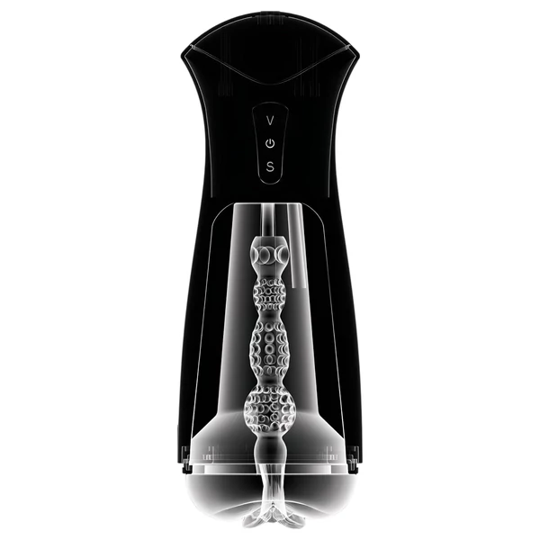 PDX Elite - szívó, rezgő maszturbátor (fekete)