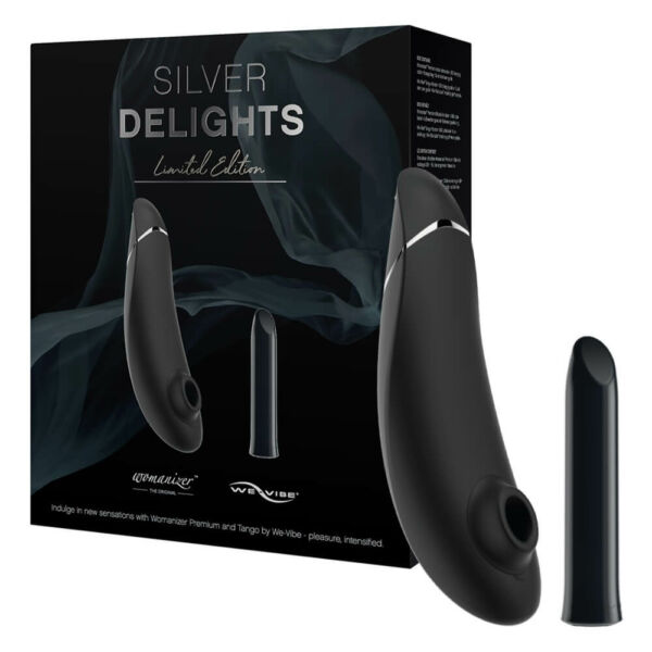 Womanizer Silver Delights - léghullámos csiklóizgatós vibrátor szett (fekete)