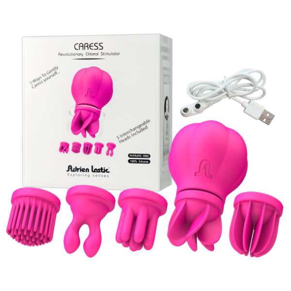 Caress - akkus, forgó csikló vibrátor szett (pink)