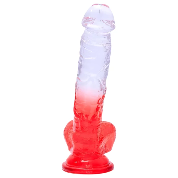 Sunfo - tapadókorongos, herés dildó - 21cm (átlátszó-piros)