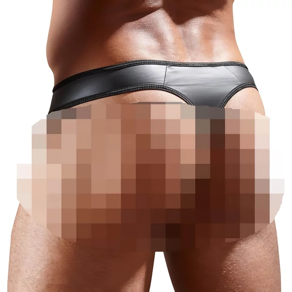 Fényes férfi tanga átlátszó betéttel (fekete)