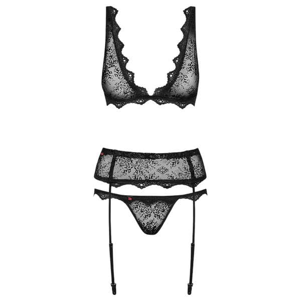 Obsessive Emperita - apró hímzéses fehérnemű szett (fekete)